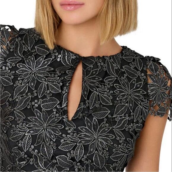 Molly Shayna Foiled‎ Lace Mini Dress Black Silver size 0 NWT - Picture 4 of 16